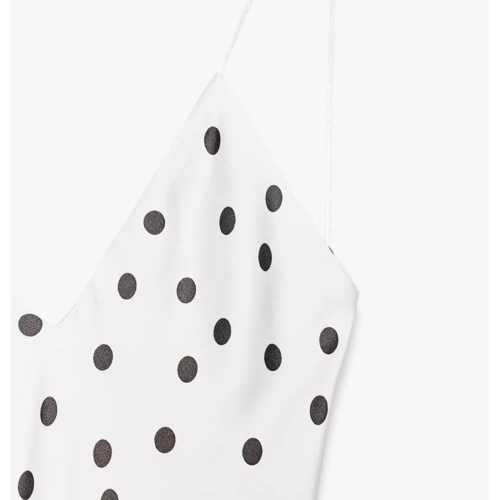 Zara NWT satin polka dot midi dress white with brown 3067/214 - Picture 9 of 16